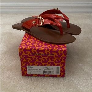 COPY - Tory Burch Equestrian Orange Nora Patent Sandals